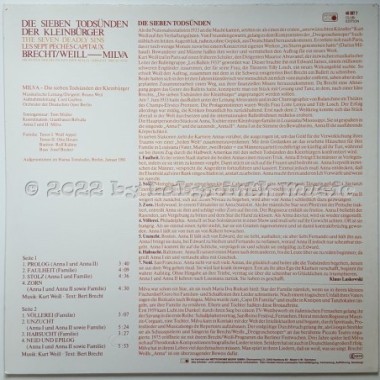 Milva - Die Sieben Todsünden Der Kleinbürger • 12" Vinyl LP • MINT - Labyrinth Music