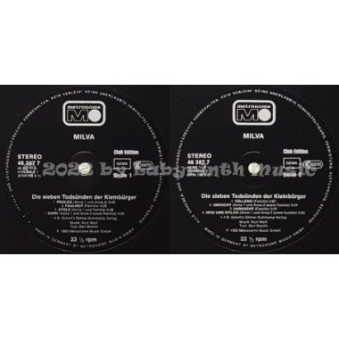 Milva - Die Sieben Todsünden Der Kleinbürger • 12" Vinyl LP • MINT - Labyrinth Music