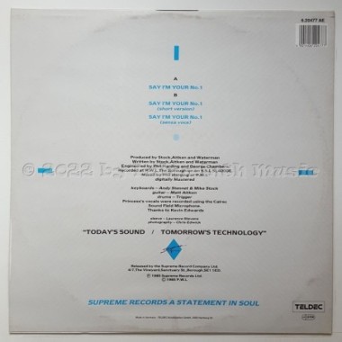 Princess - Say I'm Your No. 1 • 12" Vinyl Maxi - Labyrinth Music