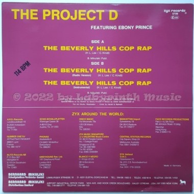 Project D Feat. Ebony Prince - The Beverly Hills Cop Rap • 12" Vinyl Maxi • EX - Labyrinth Music