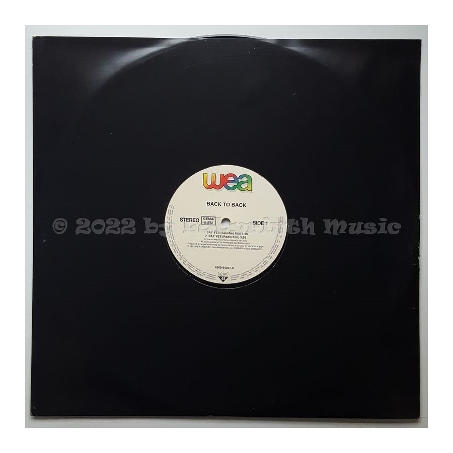 Back To Back - Say Yes • 12" Vinyl Maxi • MINT - Labyrinth Music