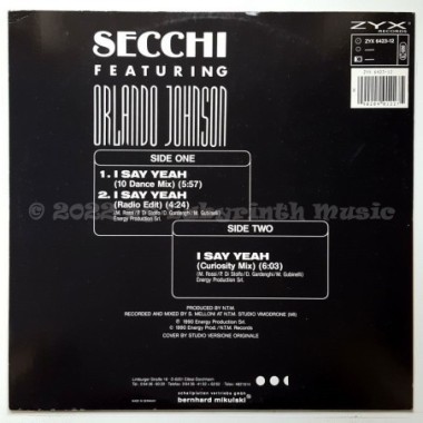 Secchi Feat. Orlando Johnson - I Say Yeah • 12" Vinyl Maxi • NM - Labyrinth Music