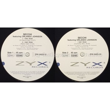 Secchi Feat. Orlando Johnson - I Say Yeah • 12" Vinyl Maxi • NM - Labyrinth Music