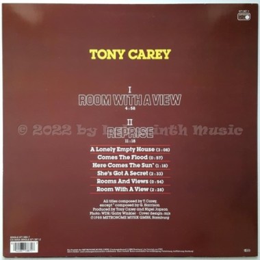 Tony Carey - Room With A View • 12" Vinyl Maxi • NM - Labyrinth Music