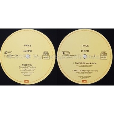 Twice - Need You • 12" Vinyl Maxi • MINT - Labyrinth Music
