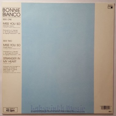 Bonnie Bianco - Miss You So • 12" Vinyl Maxi • MINT - Labyrinth Music