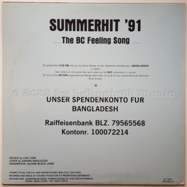Unknown Artist - Summerhit 91 - The BC Feeling Song • 12" Vinyl Maxi - Labyrinth Music