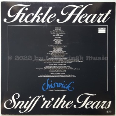 Sniff 'n' The Tears - Fickle Heart • 12" Vinyl LP • EX - Labyrinth Music