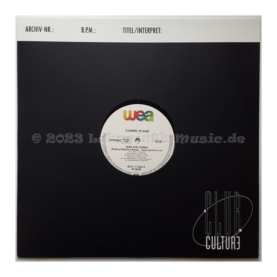 Cosmic Plans - Here She Comes • 12" Vinyl Maxi • MINT - Labyrinth Music