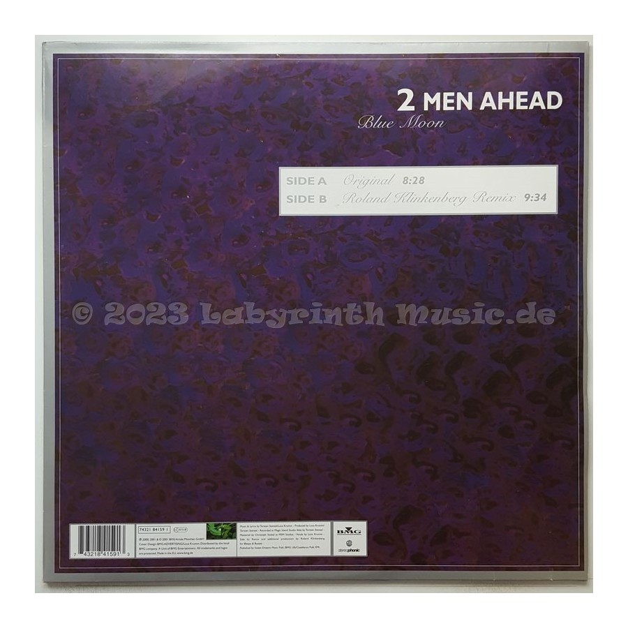 2 Men Ahead - Blue Moon • 12" Vinyl Maxi • MINT - Labyrinth Music