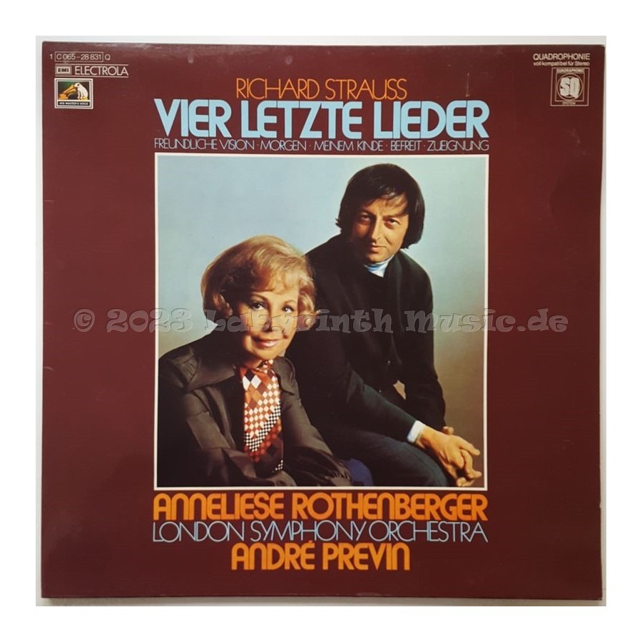 Anneliese Rothenberger - Richard Strauss - Vier Letzte Lieder • 12" Vinyl LP - Labyrinth Music