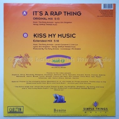 Party Animals Feat. XL - It's A Rap Thing • 12" Vinyl Maxi - Labyrinth Music