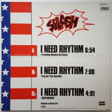 Splash - I Need Rhythm • Preaching Machine Gun Remix • 12" Vinyl Maxi • MINT - Labyrinth Music