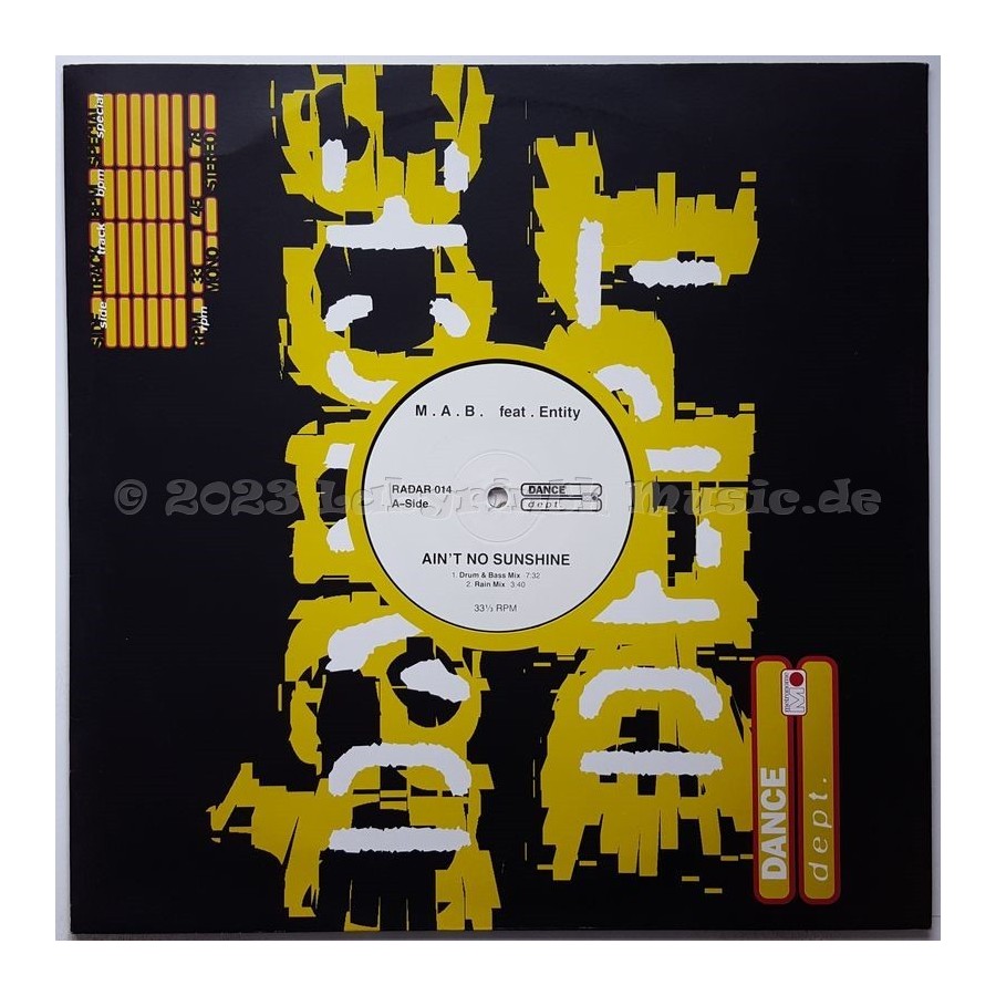 M.A.B. Feat. Entity - Ain't No Sunshine • 12" Vinyl Maxi • NM - Labyrinth Music