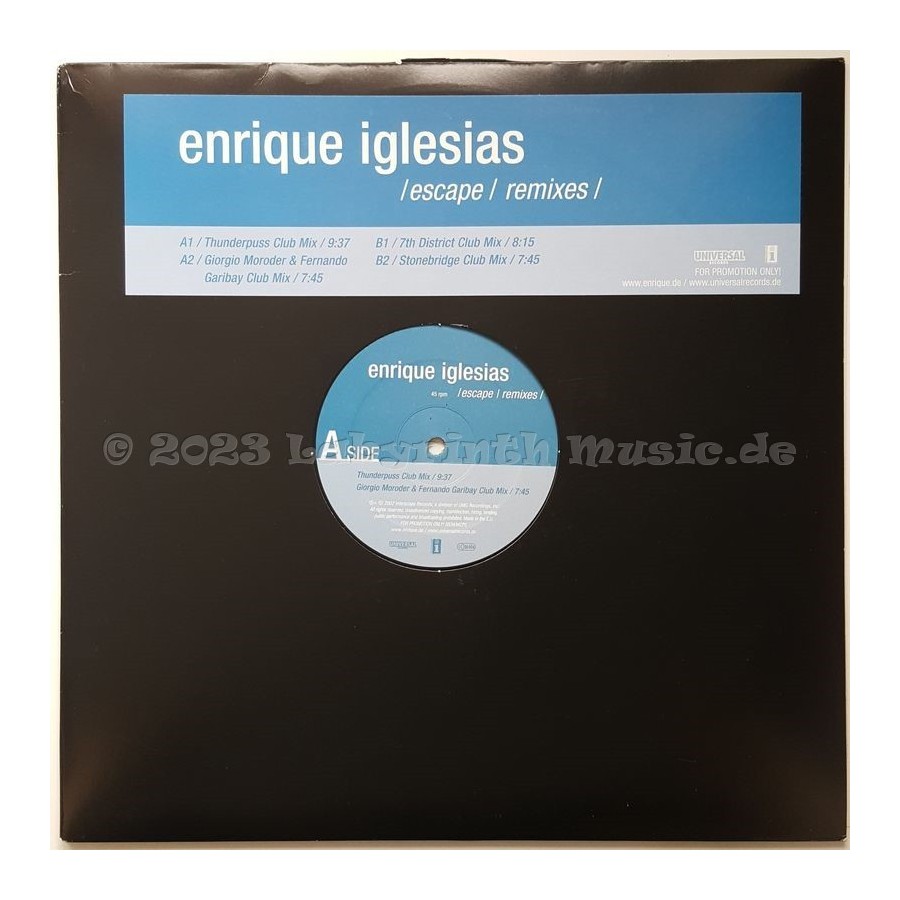 Enrique Iglesias - Escape • Remixes • 12" Vinyl Maxi • EX - Labyrinth Music