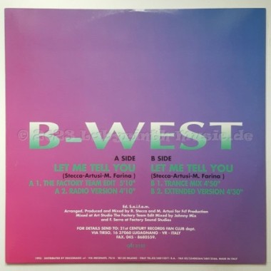 B-West - Let Me Tell You • 12" Vinyl Maxi • NM - Labyrinth Music