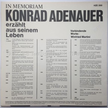 Konrad Adenauer - In Memoriam Konrad Adenauer Erzählt Aus Seinem Leben • 12" Vinyl LP • NM - Labyrinth Music