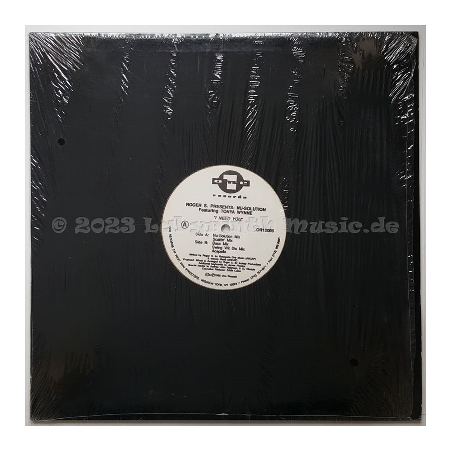 Roger S. Presents Nu-Solution Feat. Tonya Wynne - I Need You • 12" Vinyl Maxi - Labyrinth Music