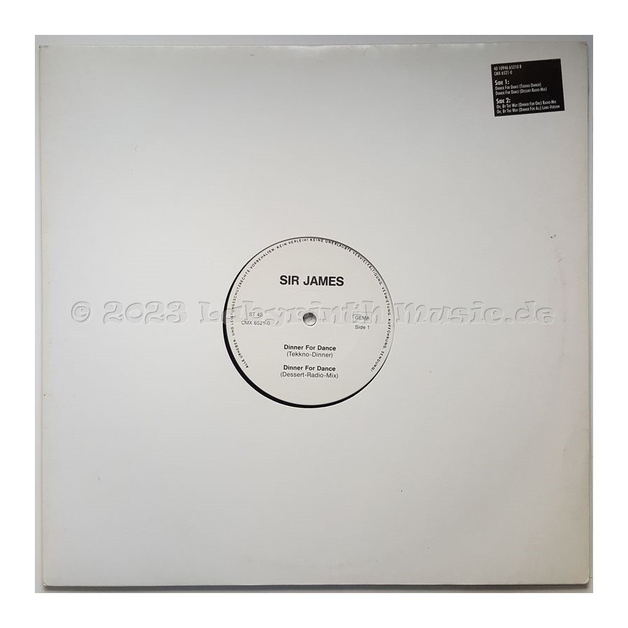 Sir James - Dinner For Dance • 12" Vinyl Maxi - Labyrinth Music
