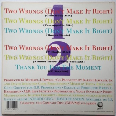 David Peaston - Two Wrongs (Don't Make It Right) • 12" Vinyl Maxi - Labyrinth Music