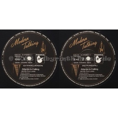 Modern Talking - Atlantis Is Calling (S.O.S. For Love) • 12" Vinyl Maxi - Labyrinth Music