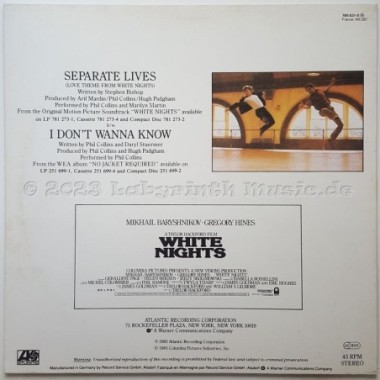 Phil Collins And Marilyn Martin - Separate Lives • 12" Vinyl Maxi - Labyrinth Music