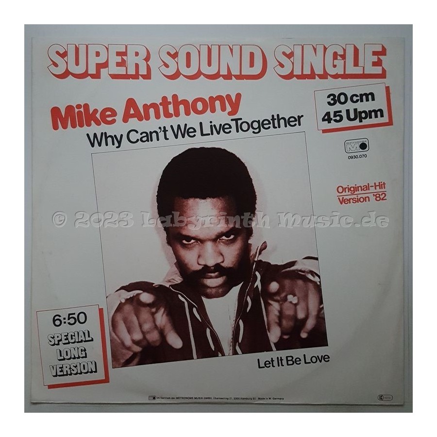 Mike Anthony - Why Can't We Live Together • 12" Vinyl Maxi • NM - Labyrinth Music