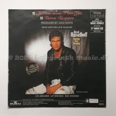 David Hasselhoff - Je T'aime Means I Love You • 7" Vinyl - Labyrinth Music