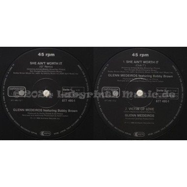 Glenn Medeiros Feat. Bobby Brown - She Ain't Worth It • 12" Vinyl Maxi - Labyrinth Music