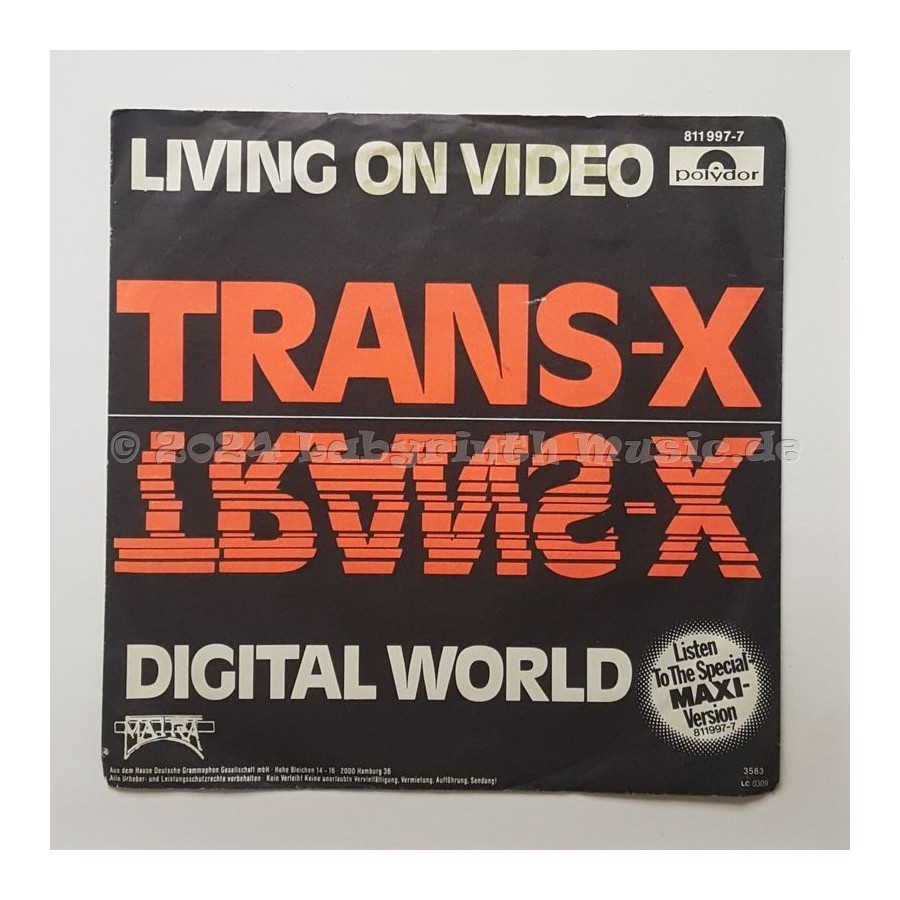 Trans-X - Living On Video • Digital World • 7" Vinyl - Labyrinth Music