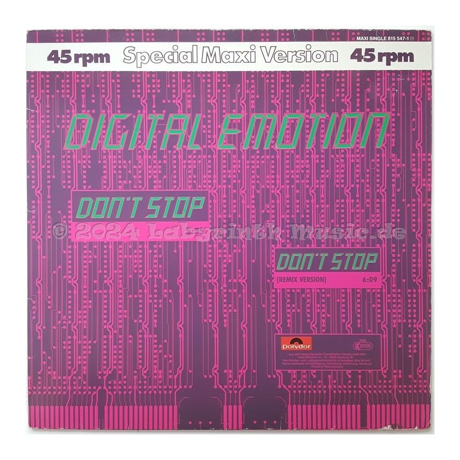 Digital Emotion - Don't Stop • 12" Vinyl Maxi • EX - Labyrinth Music