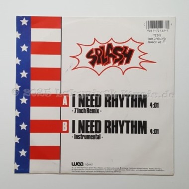 Splash - I Need Rhythm • Preaching Machine Gun Remix • 7" Vinyl • MINT - Labyrinth Music