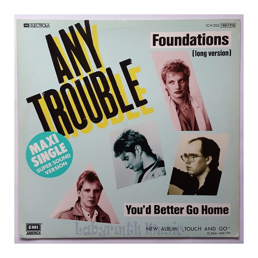 Any Trouble - Foundations • 12" Vinyl Maxi • EX - Labyrinth Music