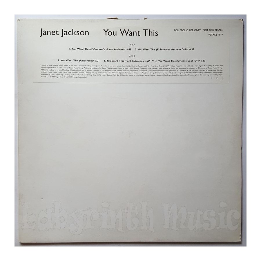 Janet Jackson - You Want This • 12" Vinyl Maxi • EX - Labyrinth Music