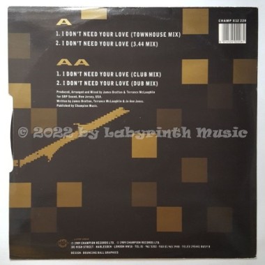 Jo Ann Jones - I Don't Need Your Love • 12" Vinyl Maxi • EX - Labyrinth Music