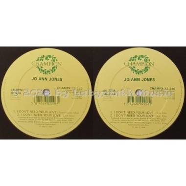 Jo Ann Jones - I Don't Need Your Love • 12" Vinyl Maxi • EX - Labyrinth Music