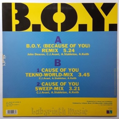 B.O.Y. - B.o.y. (Because Of You) • 12" Vinyl Maxi • EX - Labyrinth Music