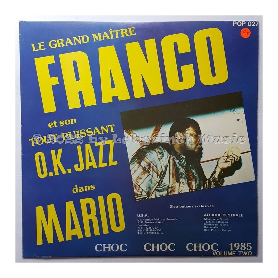 Le Grand Maitre Franco Et Son Tout Puissant O.K. Jazz - Mario 2 • 12" Vinyl LP • MINT - Labyrinth Music