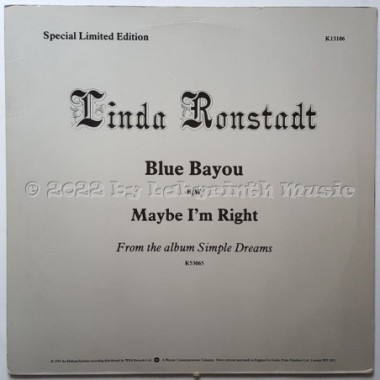 Linda Ronstadt - Blue Bayou • 12" Vinyl Maxi • EX - Labyrinth Music