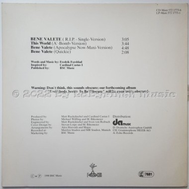 Major - Bene Valete • 12" Vinyl Maxi • EX - Labyrinth Music